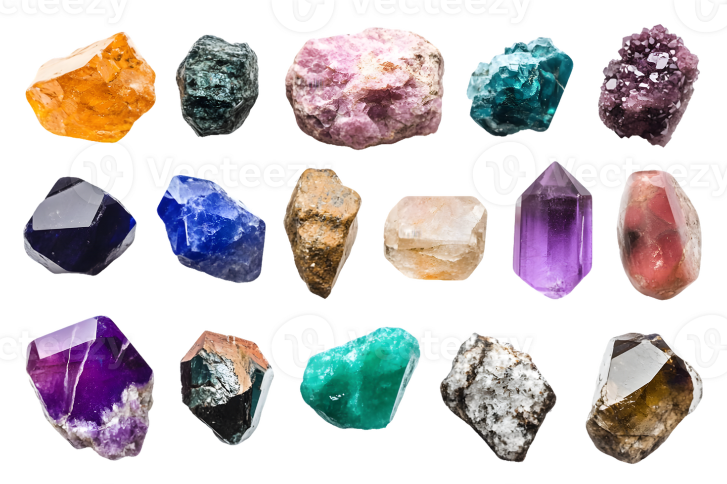 Collection of Fifteen Gemstones and Minerals png