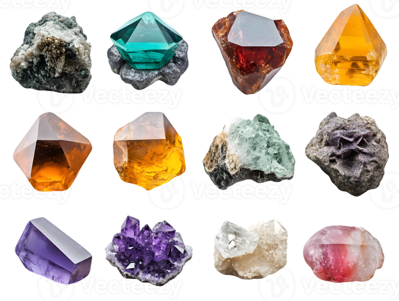Collection of Twelve Gemstone Specimens png