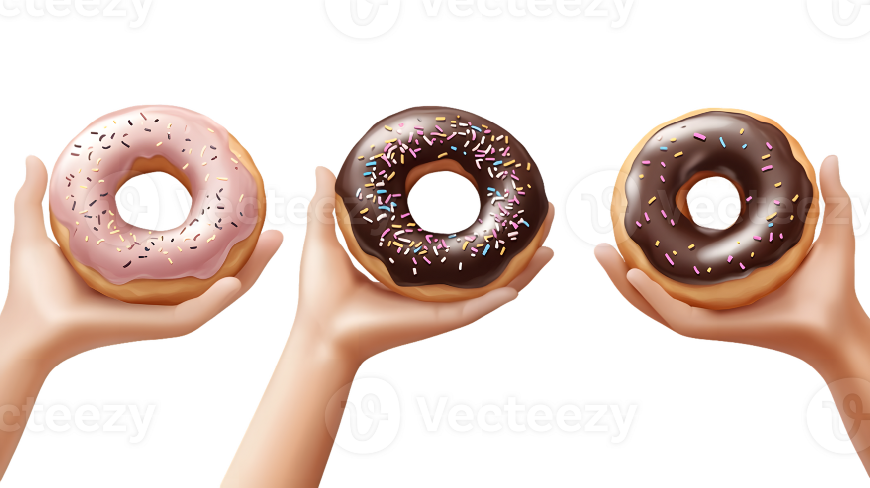Three Glazed Donuts in Hands png