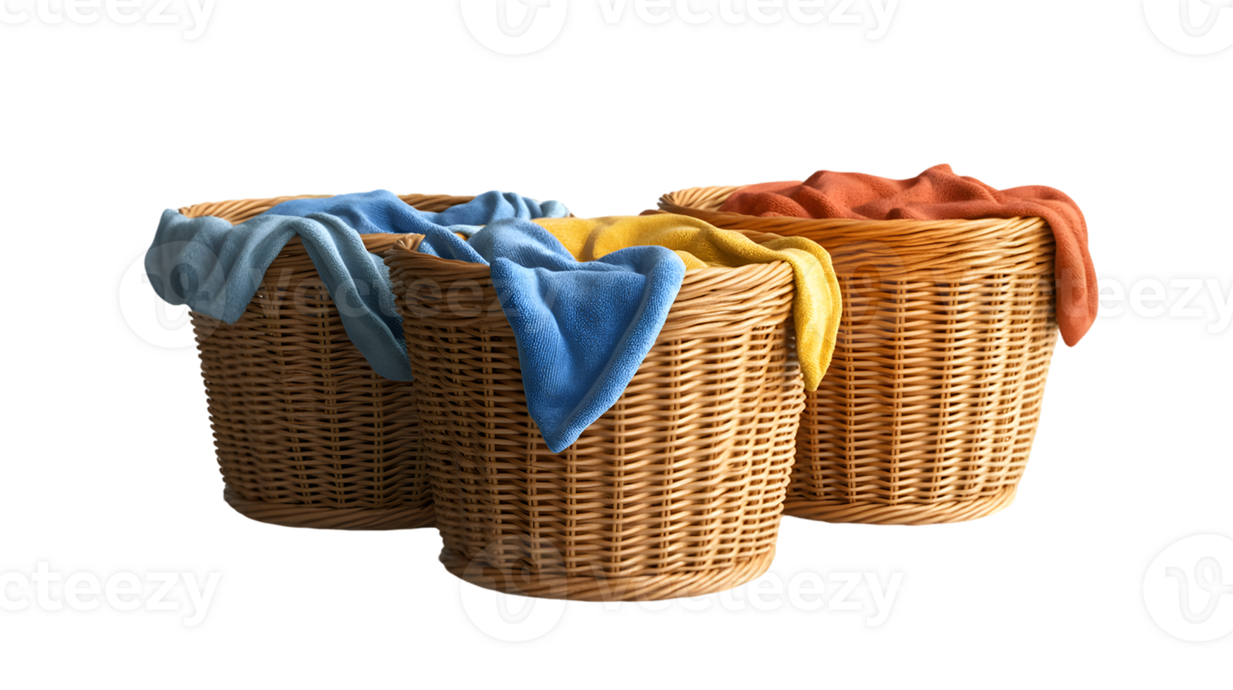 Three Wicker Baskets with Folded Laundry png
