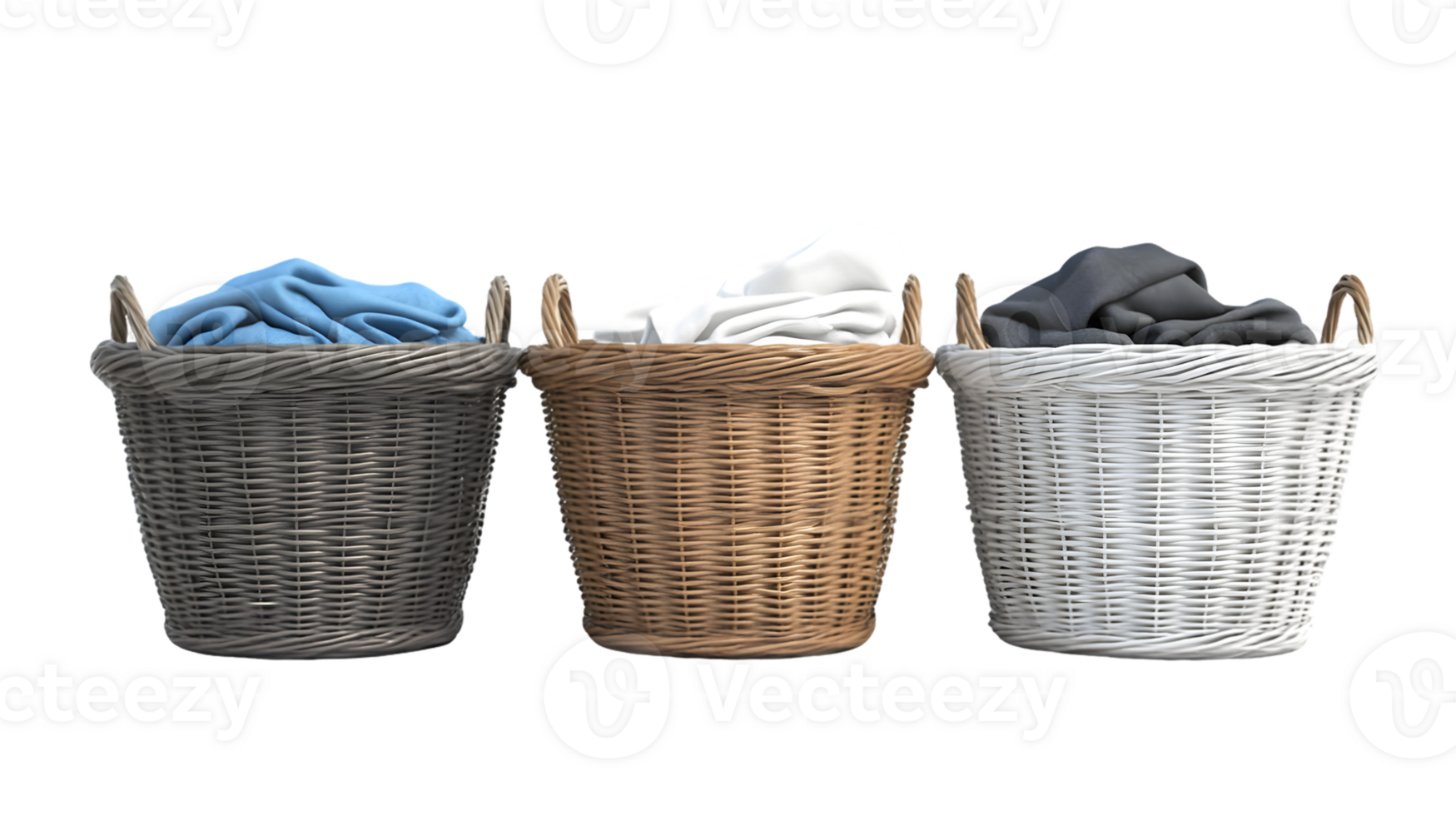 Three Wicker Laundry Baskets with Fabric png