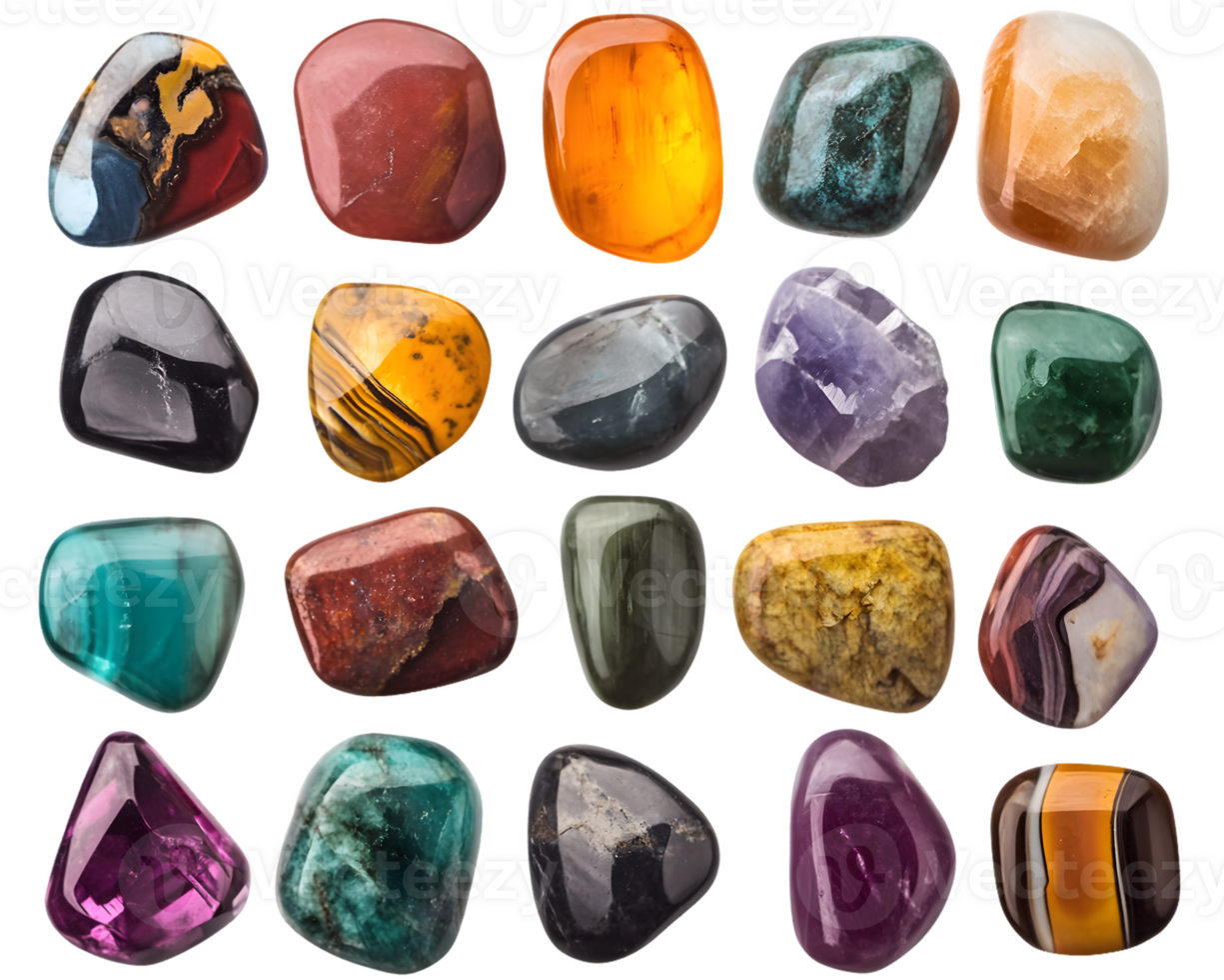 Twenty Tumbled Stones of Varied Lithology and Color png
