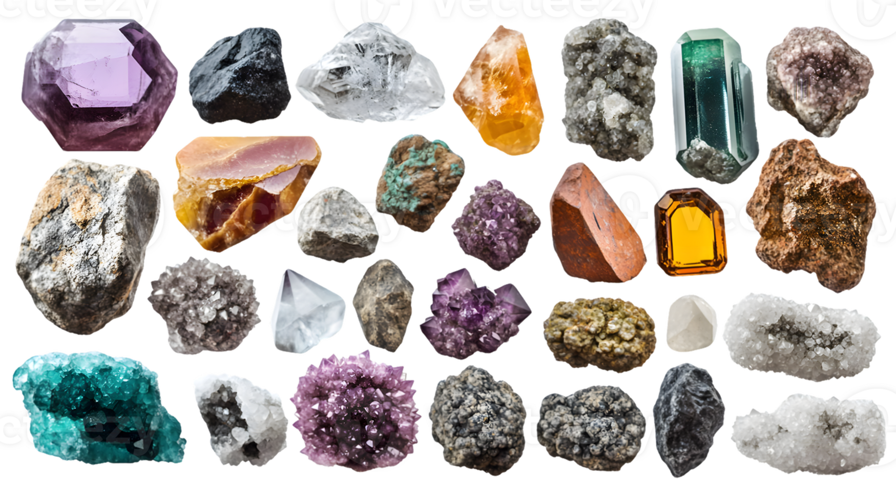 Collection of Thirty Varied Mineral Specimens png
