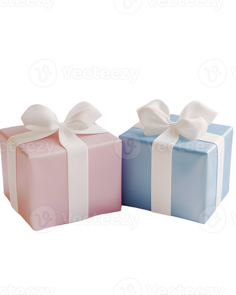 Charming pastel pink and blue wrapped gifts adorned with delicate white ribbons perfect for special celebrations and joyful occasions like birthdays and baby showers png