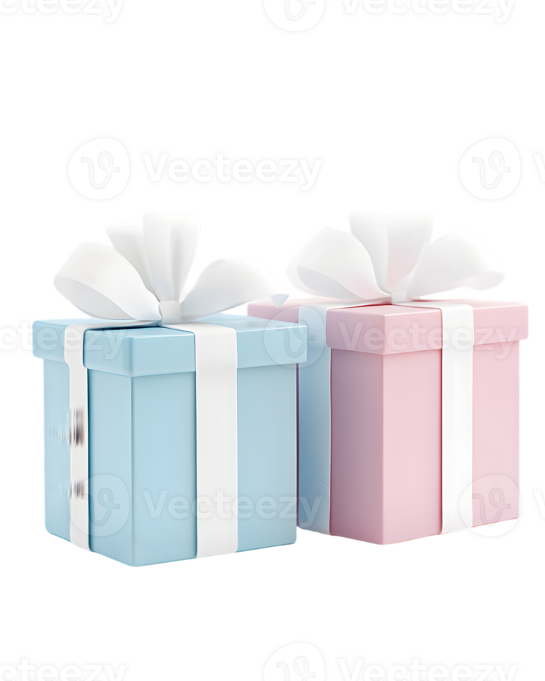 Charming pastel gift boxes in light blue and soft pink with elegant white ribbons and decorative bows symbolizing celebration and joy in special occasions. png