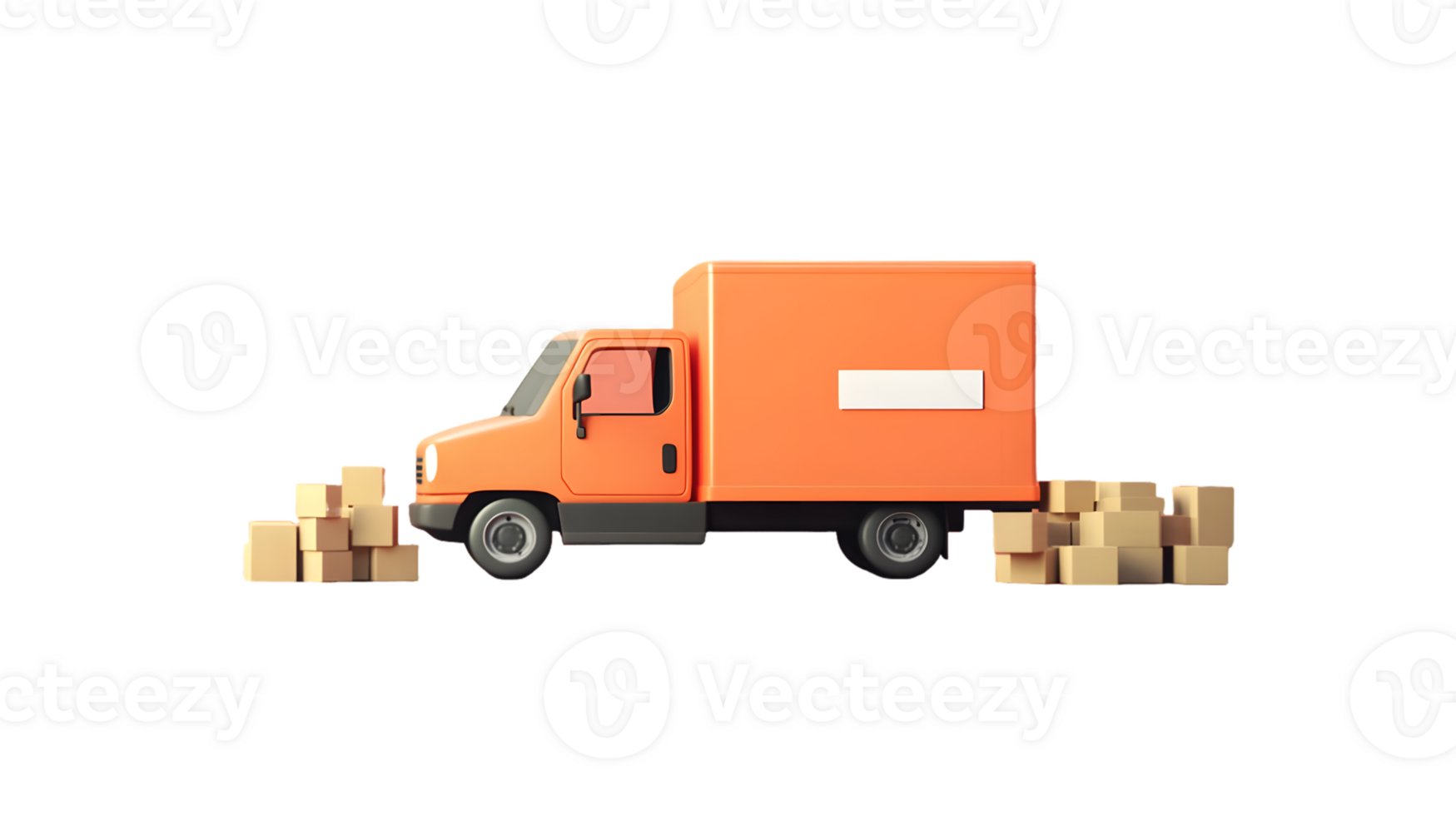 Orange delivery truck with stacked cardboard boxes highlighting the theme of efficient logistics and shipping services in urban transportation environments png