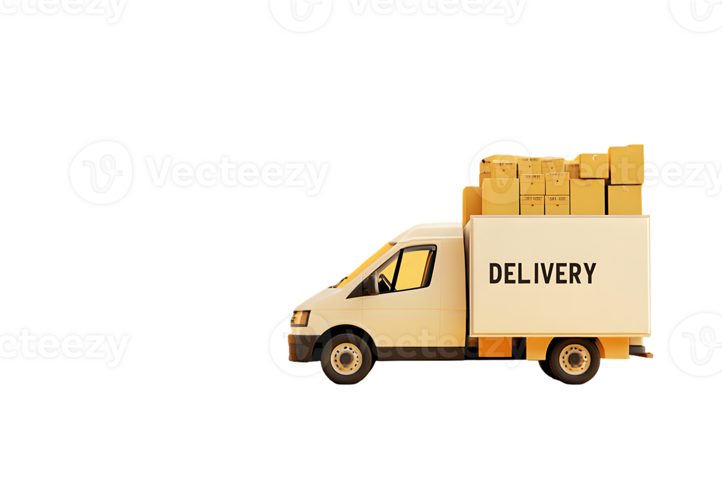 Delivery truck loaded with stacked boxes emphasizing the logistics and transportation industry with a focus on efficient parcel delivery and urban distribution services png