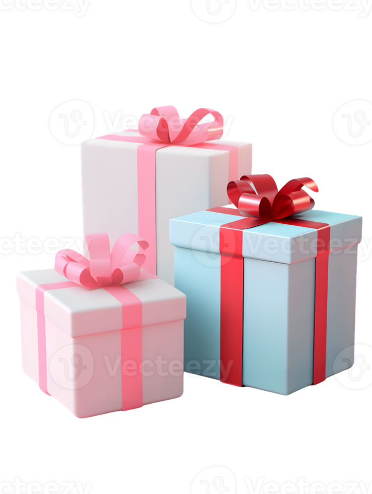 Three beautifully wrapped gift boxes in pastel colors adorned with vibrant ribbons symbolizing joy and celebration for special occasions and festive moments. png