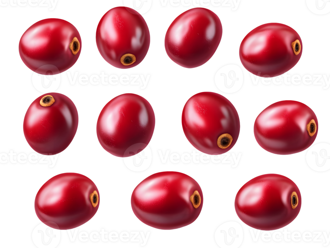 Freshly harvested coffee cherries arranged in a vivid pattern showcasing their bright red color and glossy surface emphasizing agricultural quality and ripeness png