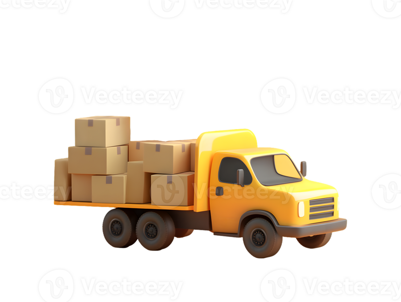 Playful yellow delivery truck loaded with cardboard boxes ready for efficient transportation and logistics tasks in a vibrant and cheerful design png