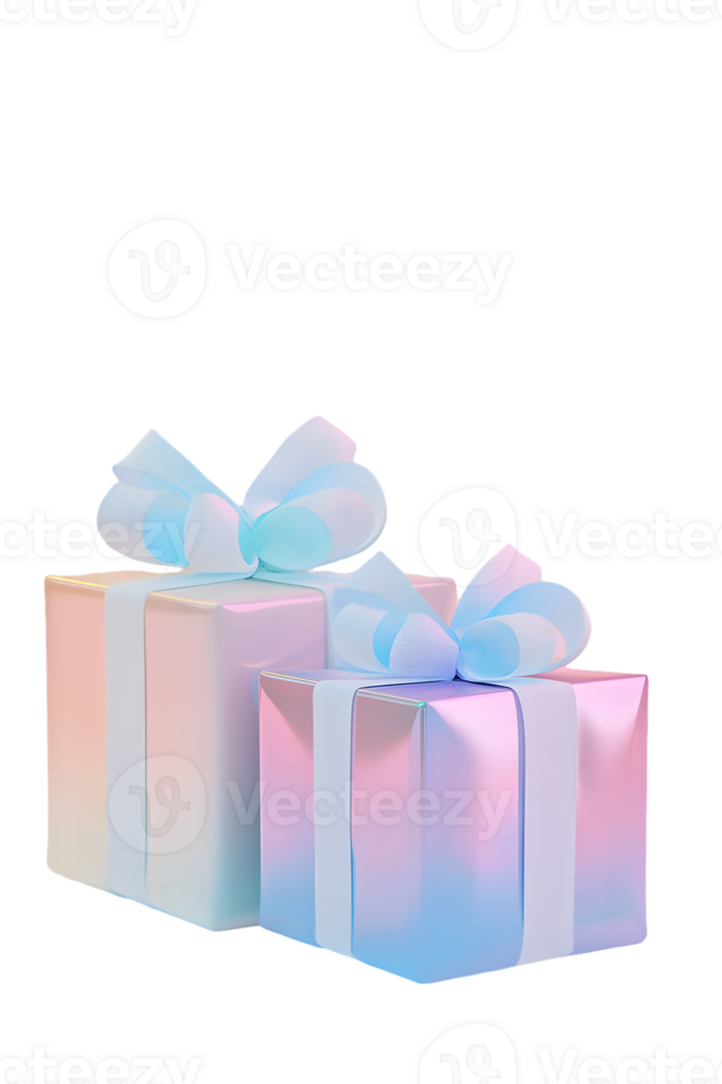 Two elegantly wrapped gift boxes with pastel gradients and decorative bows symbolizing celebration and joy in soft enchanting hues for special occasions. png
