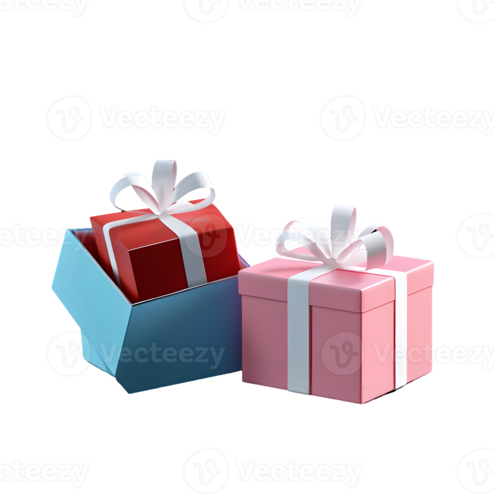Two vibrant and beautifully wrapped gift boxes in pink and red with white ribbons showcasing delightful surprises for special occasions png