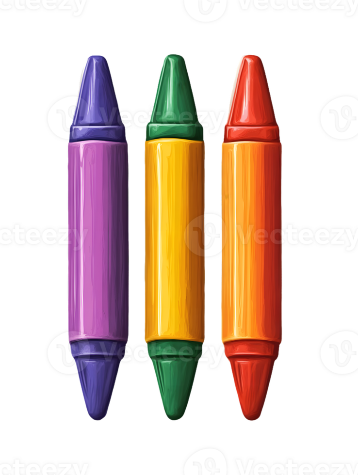 Vibrant arrangement of colorful crayons including purple, green, yellow, orange and red expressing creativity and inviting imaginative artistic expression png