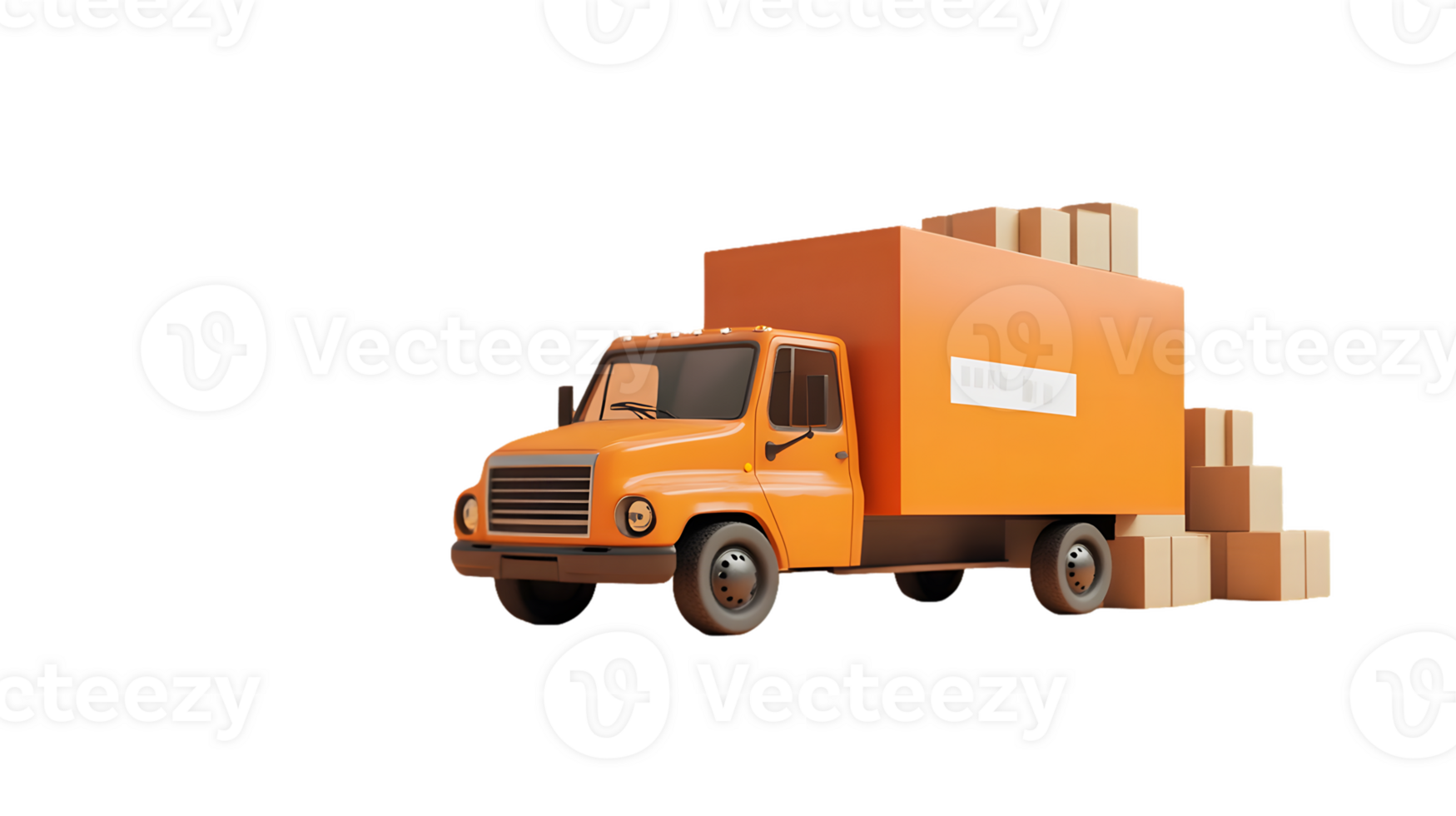 Vibrant orange delivery truck loaded with stacked boxes ready for efficient transportation and logistics operations in an urban environment png