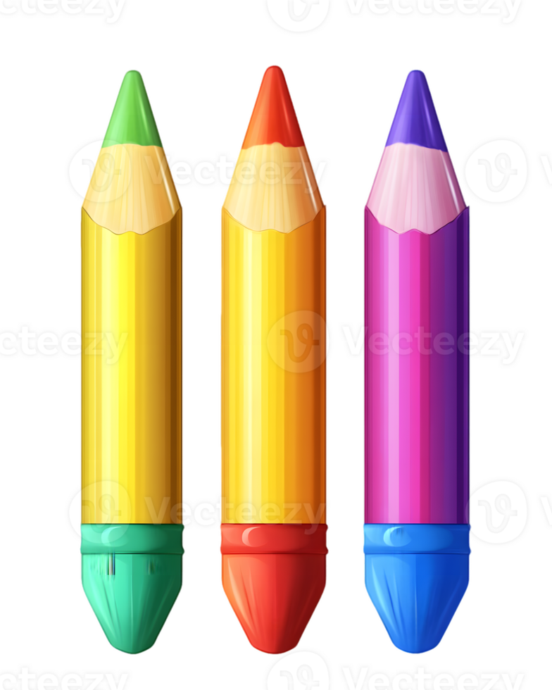 Vibrant collection of coloring pencils in green orange yellow purple and blue showcasing artistic inspiration and creativity png