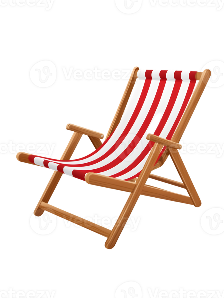 Classic wooden deck chair with red and white striped fabric for relaxing on sunny days in a garden or at the beach png