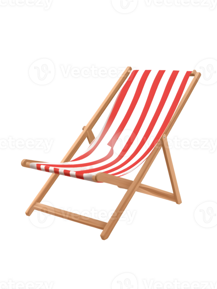 Classic wooden deck chair with red and white striped fabric designed for outdoor relaxation and comfort in sunny settings perfect for beach vacations or backyard lounging. png