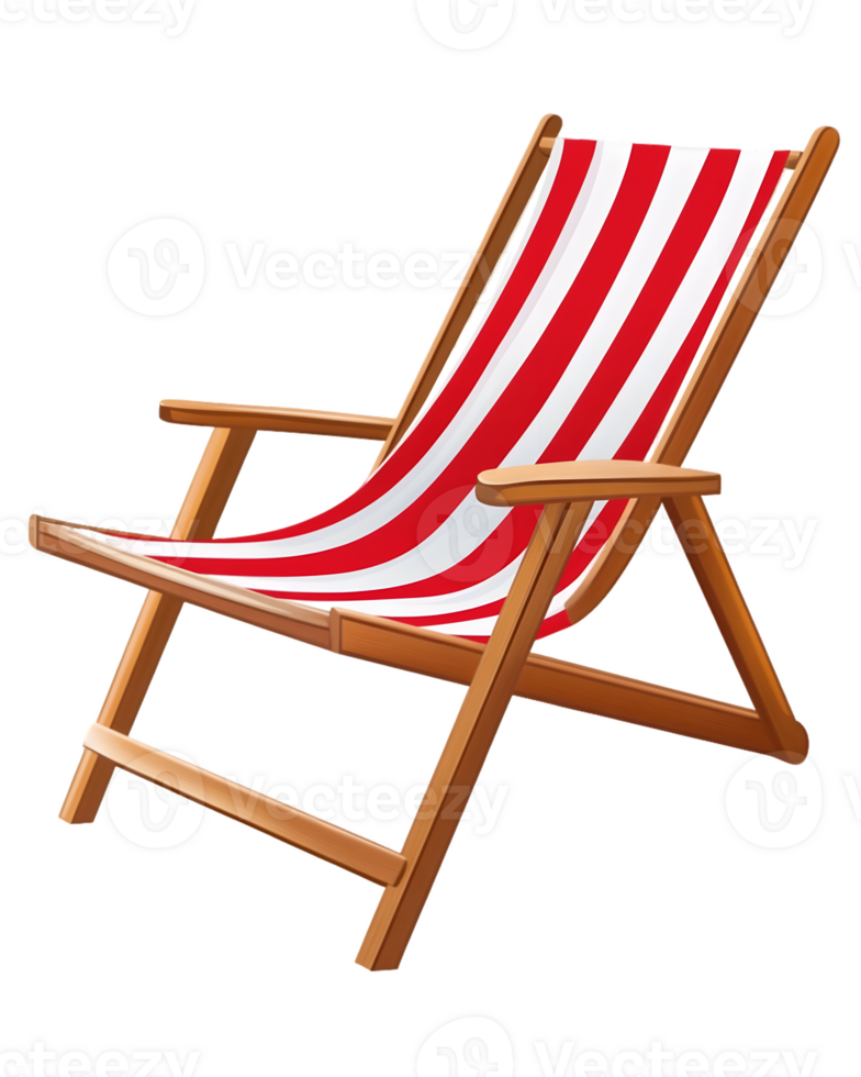 Classic wooden deck chair with red and white stripes inviting relaxation in an outdoor setting perfect for sunny days and leisure activities png