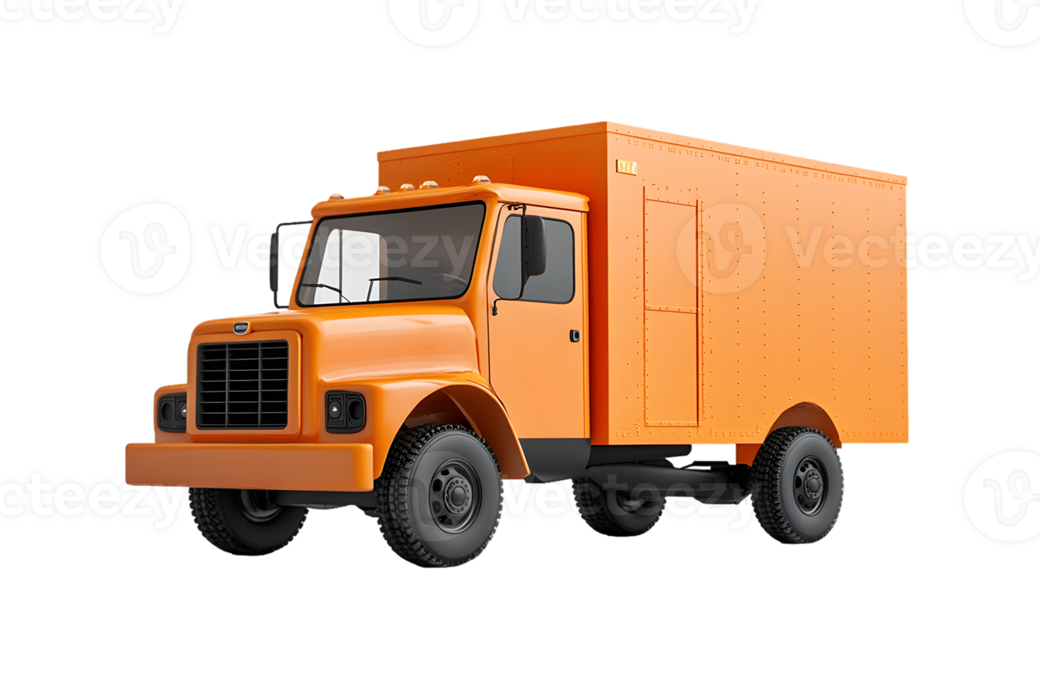 Sturdy orange delivery truck ready for transportation with a boxy design against a clean white background conveying reliability and strength png