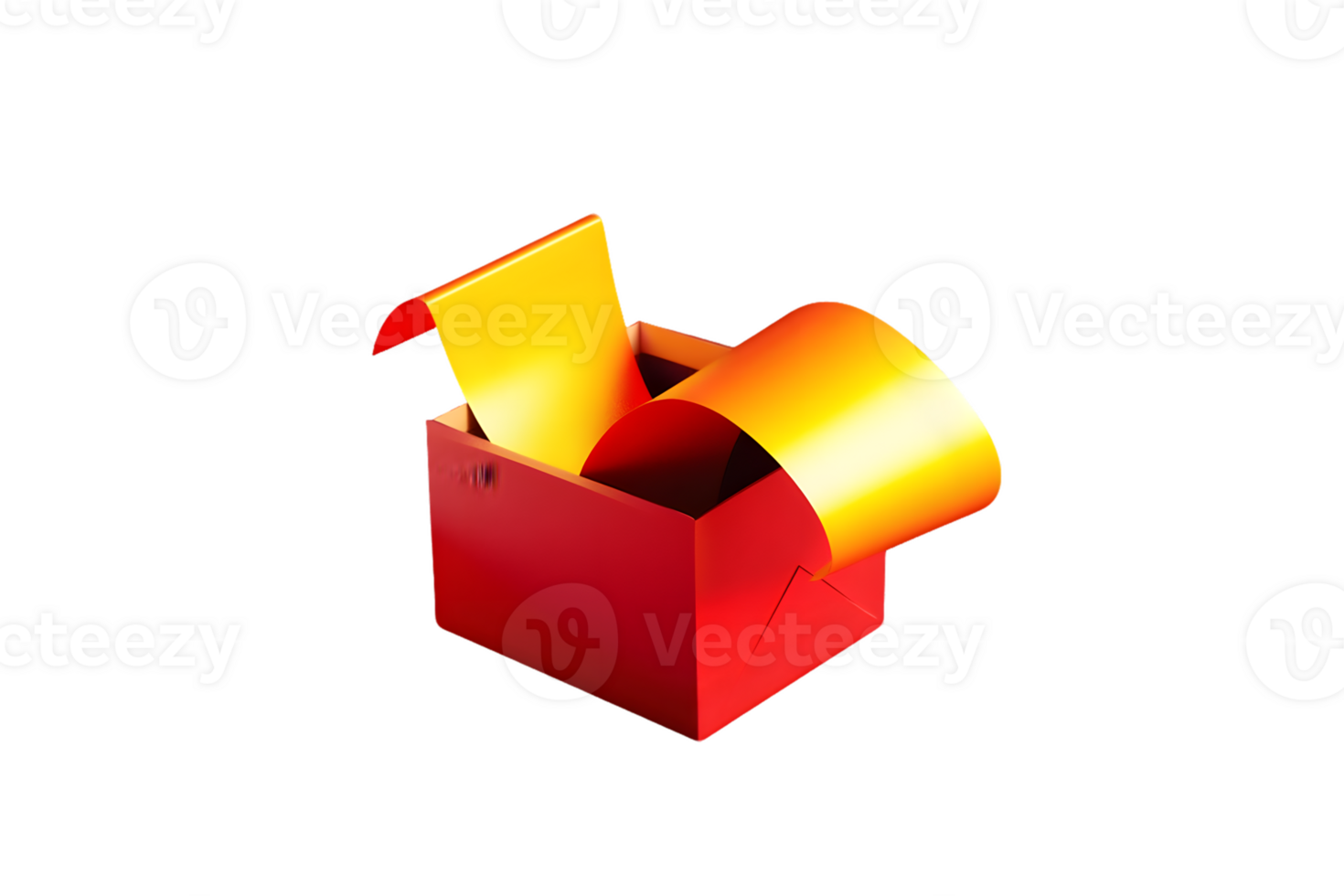 Vibrant red gift box with bright golden ribbons curling up from the top creating an atmosphere of excitement and anticipation for a festive occasion or special celebration png