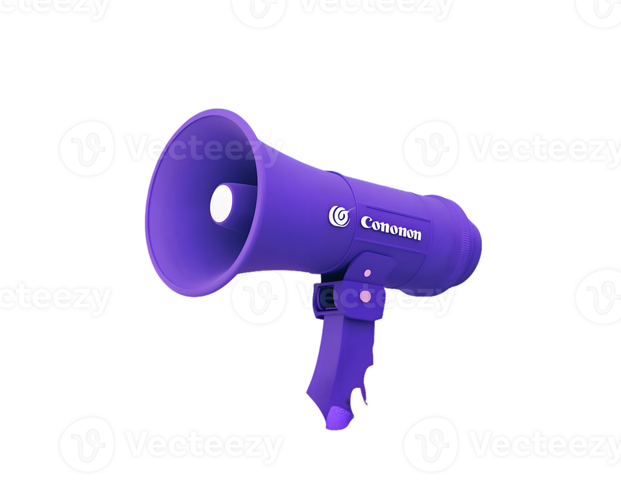 Vibrant purple megaphone symbolizing communication and announcements against a clean white backdrop. png