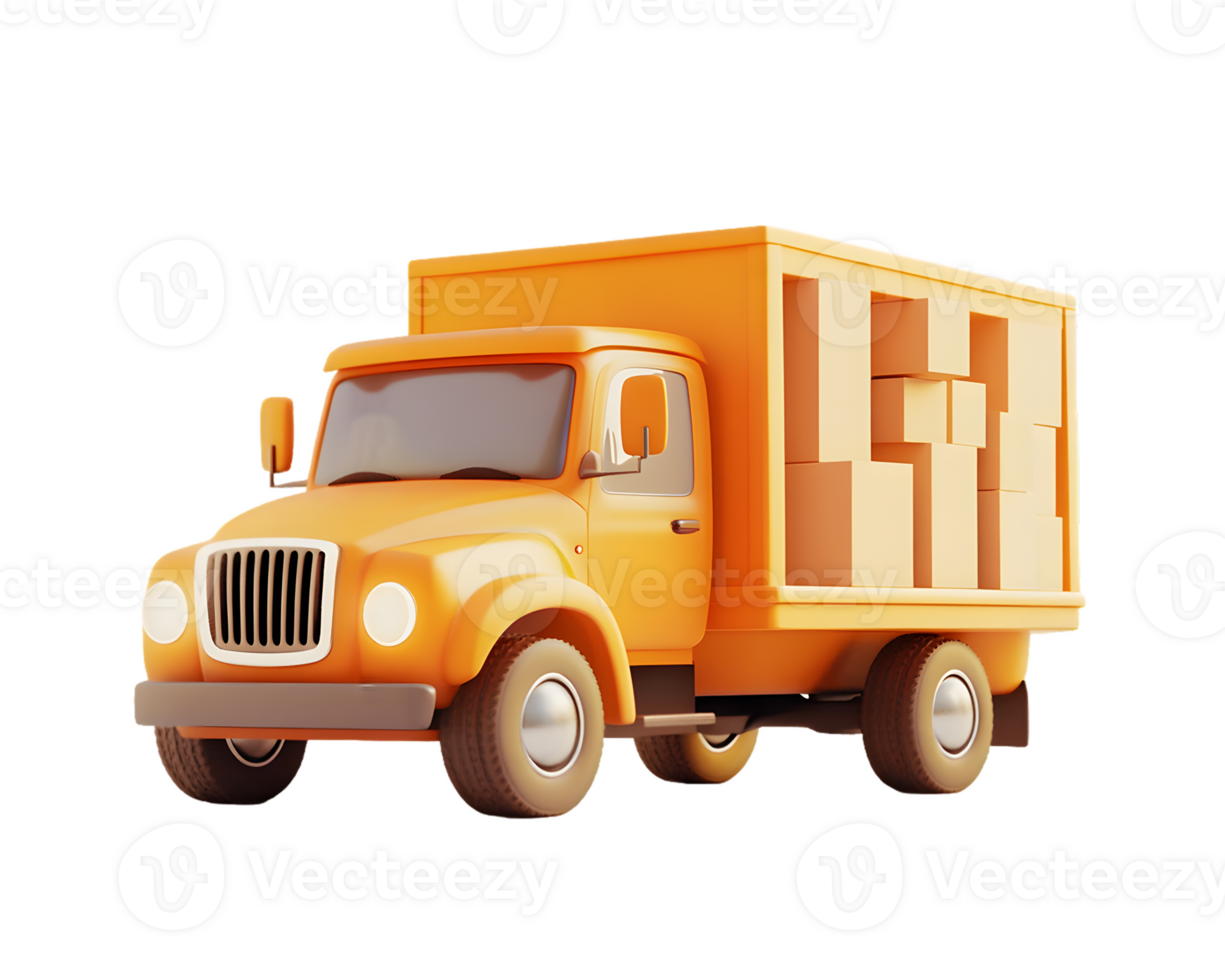Stylized orange delivery truck with geometric design featuring a large cargo area embodying movement and efficient transportation for modern logistics png