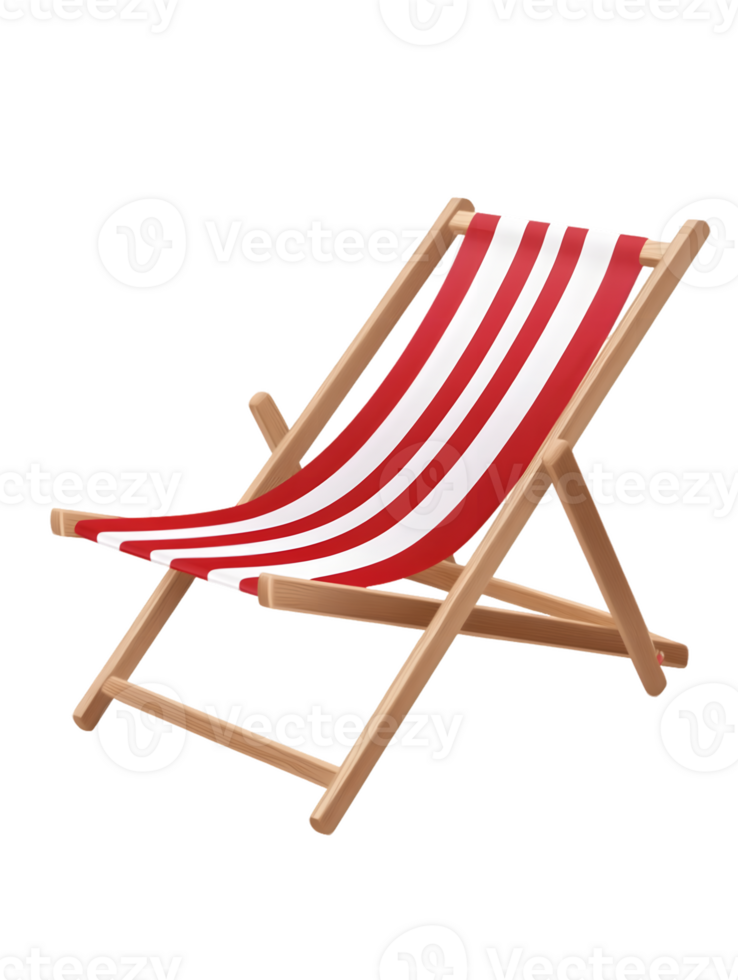 Wooden deck chair with red and white stripes evoking a relaxed outdoor atmosphere perfect for summer leisure and enjoyment in garden or beach settings png