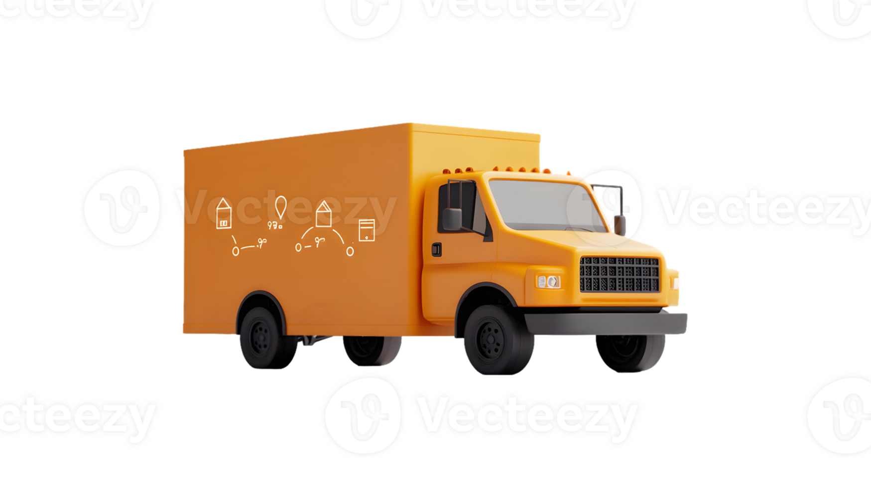 Vibrant orange delivery truck model showcasing geometric design and modern aesthetics against a plain background png