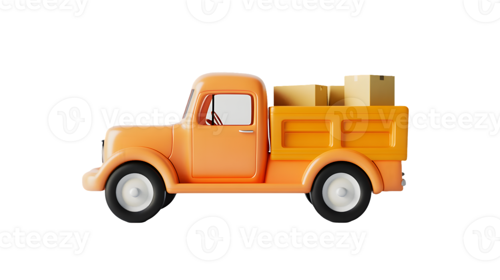 Vibrant orange toy truck loaded with boxes designed for imaginative play and decorative purposes png