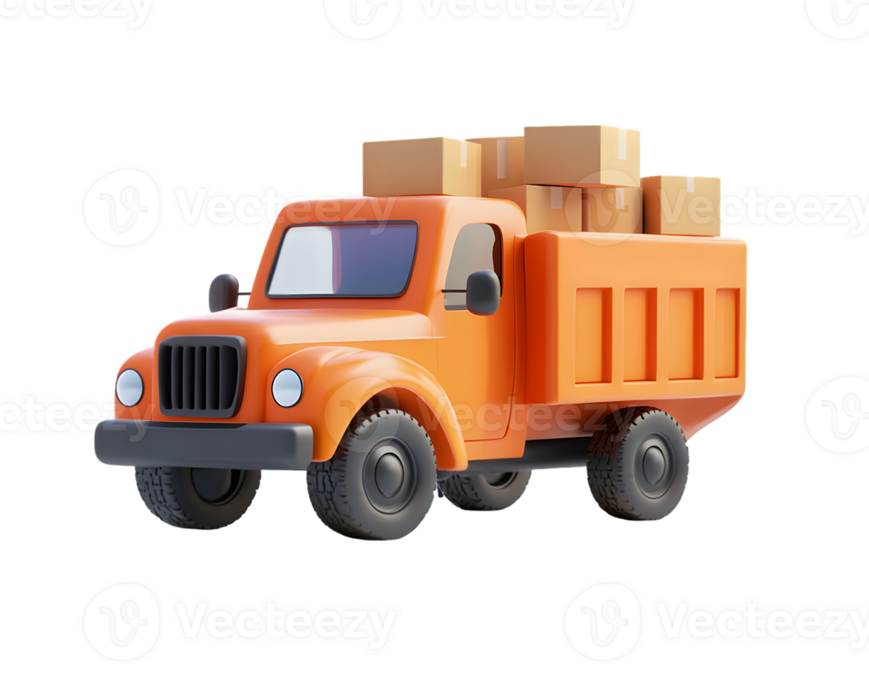 Vibrant orange toy dump truck filled with colorful boxes creating a playful and cheerful atmosphere for imaginative children's play png