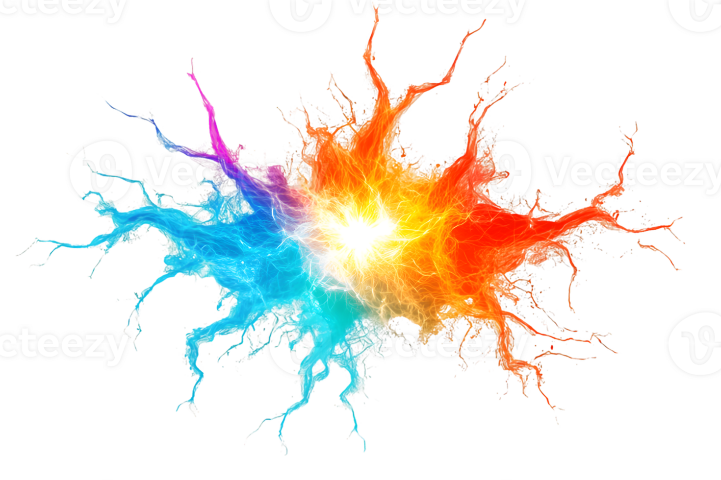 Vibrant explosion of colors radiating outward with dynamic splashes of orange blue and purple creating an energetic and artistic visual impact png