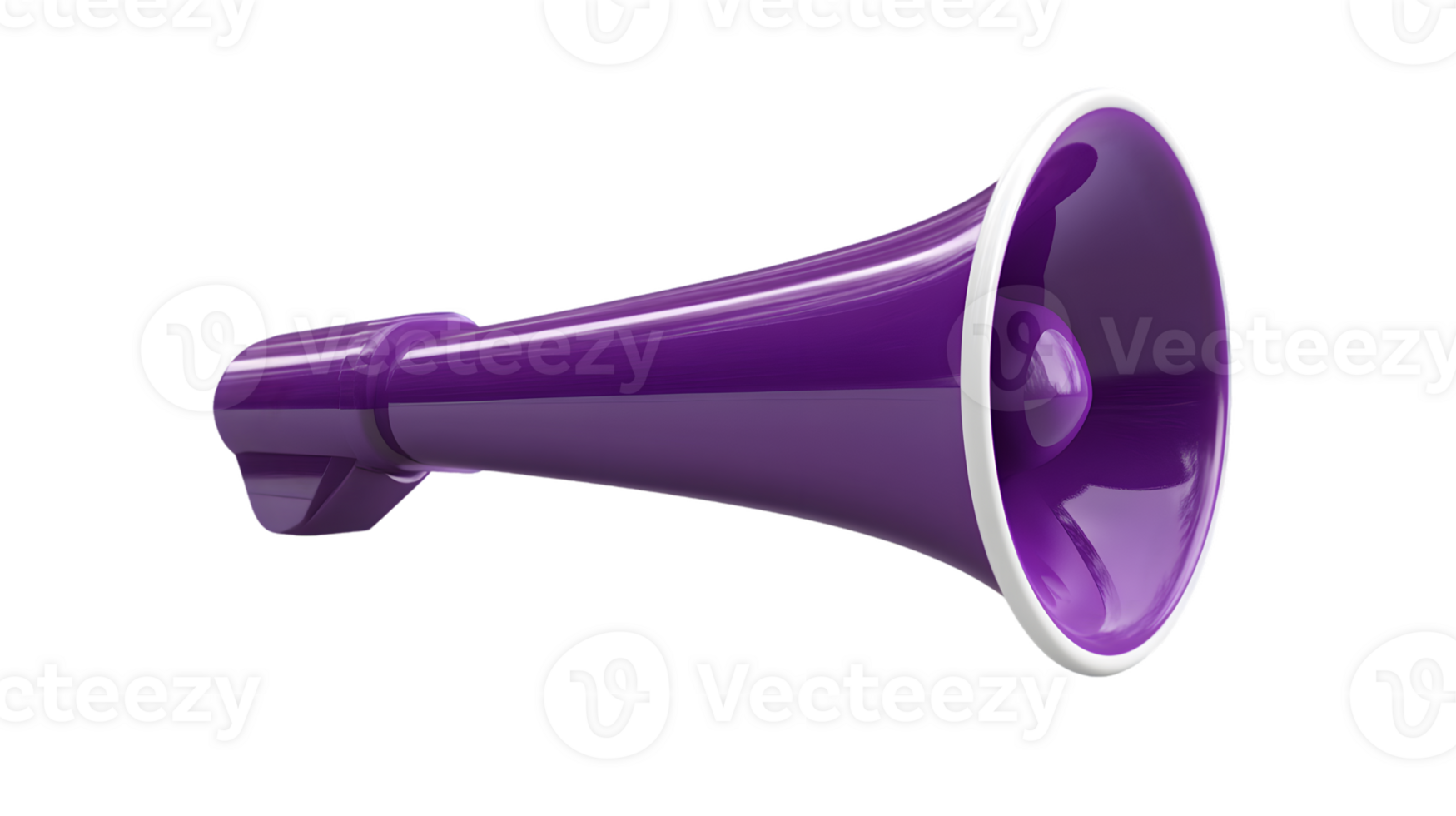 Vibrant purple megaphone with white rim showcasing sleek design on plain background ideal for communication and public speaking settings png