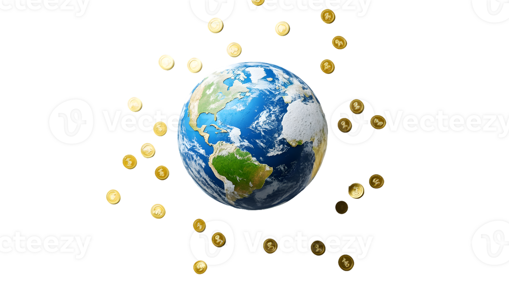Visually striking representation of Earth surrounded by golden hexagons symbolizing digital currency and global finance png