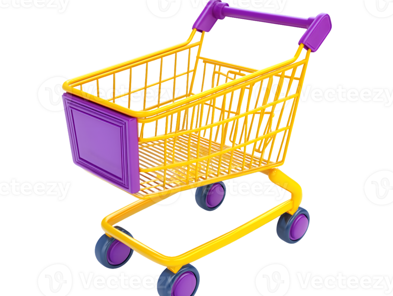 Vibrant shopping cart featuring a playful yellow and purple design ready for retail adventures png