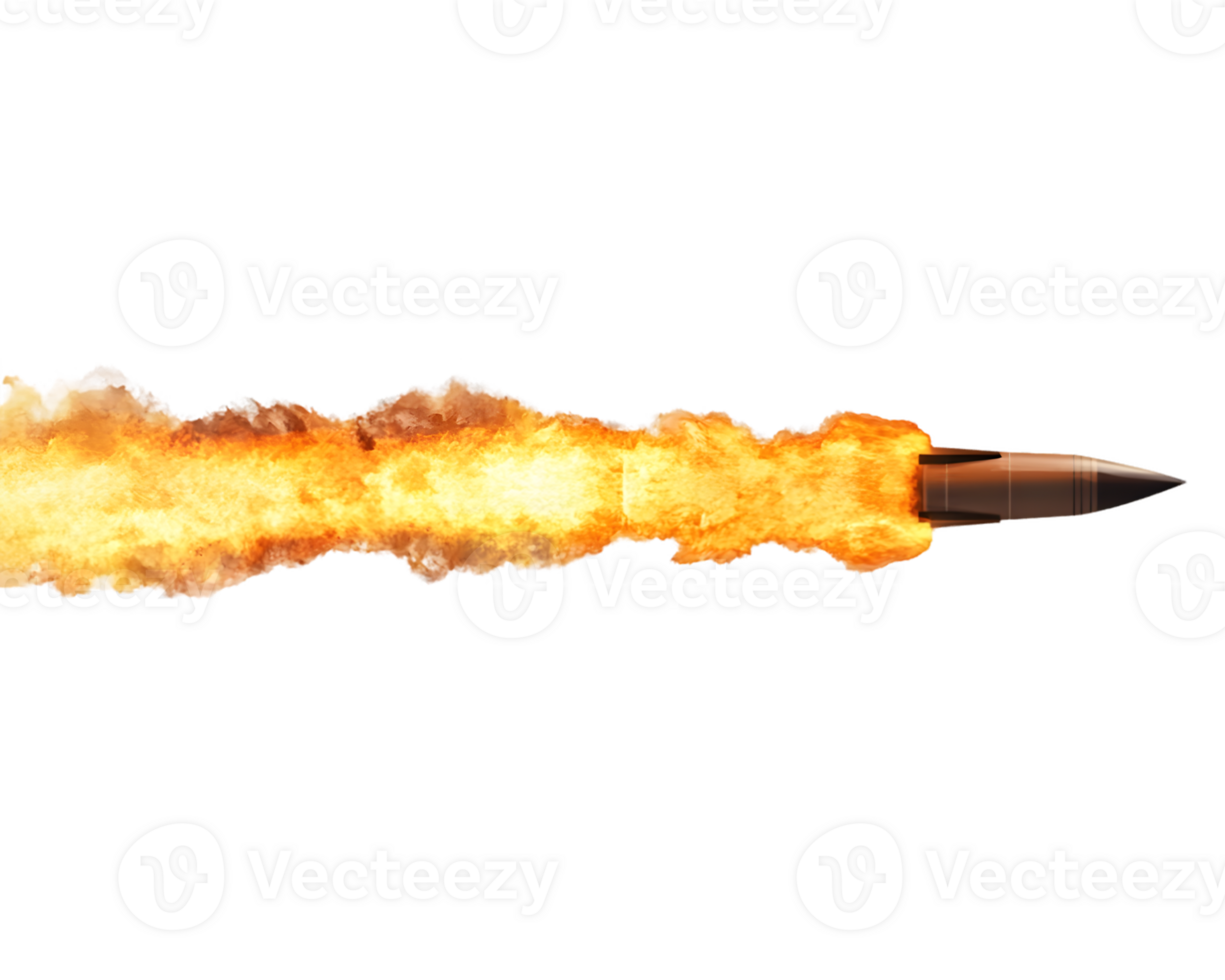 High-speed missile launching with a trail of fire and smoke showcasing advanced military technology and explosive power in action. png
