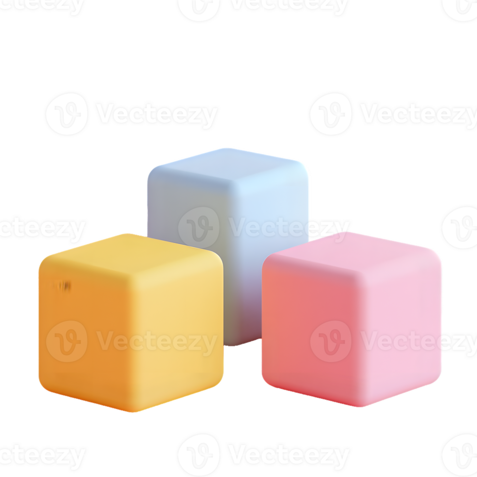 Arrangement of three soft pastel-colored cubes in yellow blue and pink evoking joy and creativity with a playful modern design png