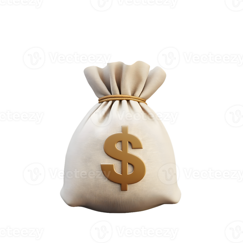 A burlap sack filled with gold coins adorned with a striking dollar sign representing wealth and prosperity in a financial context png