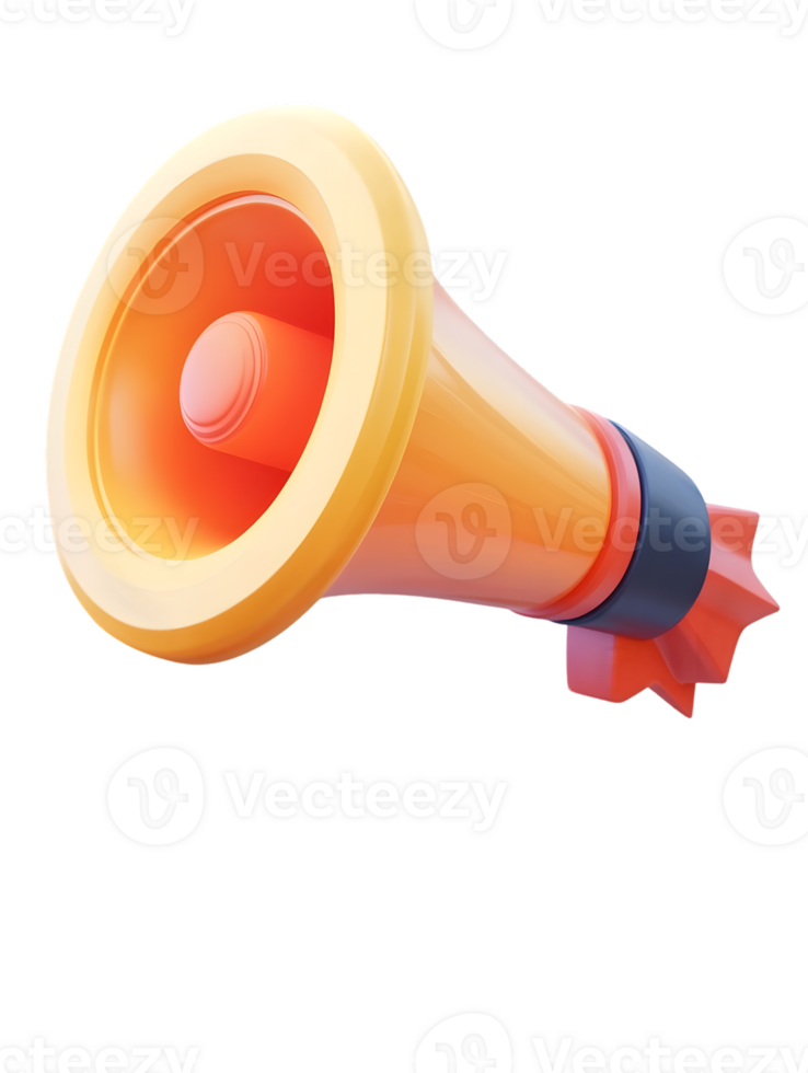 Colorful megaphone in vibrant orange and yellow showcasing its playful design and prominent speaker opening for effective communication and announcements png