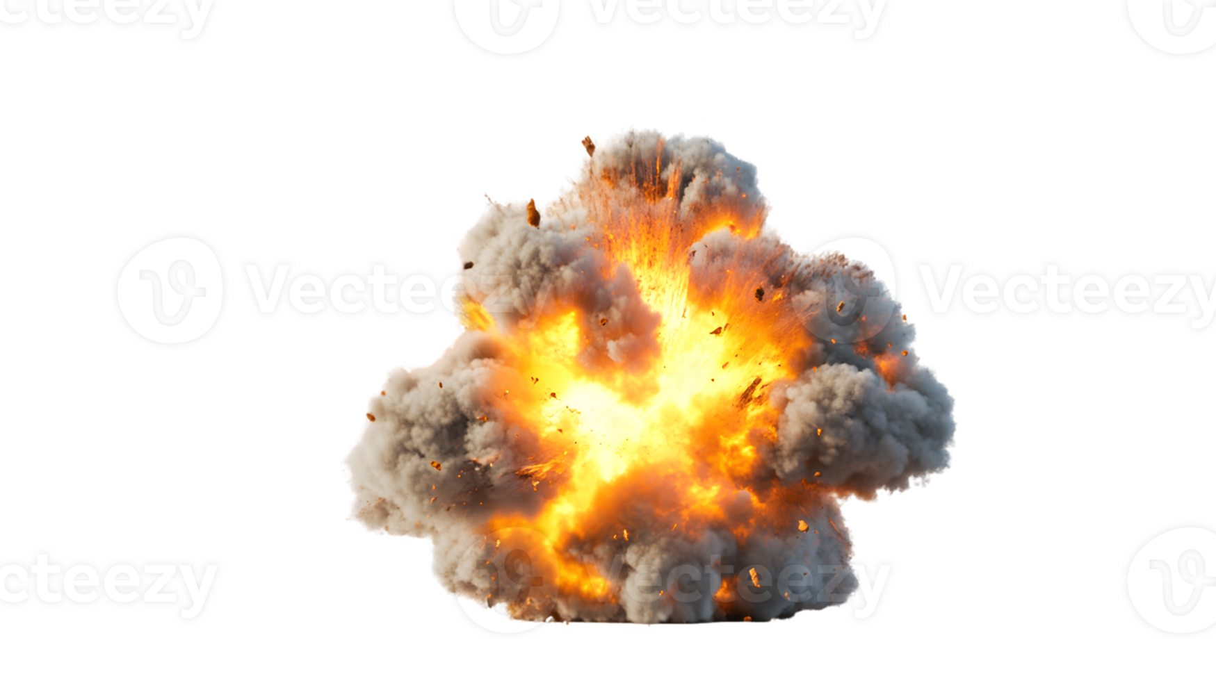 Dramatic explosion creating a massive cloud of smoke and vibrant flames radiating outward from a central point depicting the power of destruction in an intense visual display. png