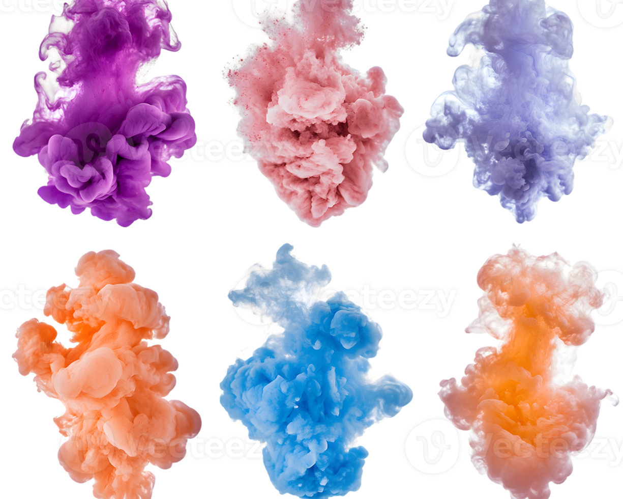 Colorful abstract smoke clouds in shades of purple pink orange and blue creating mesmerizing shapes png