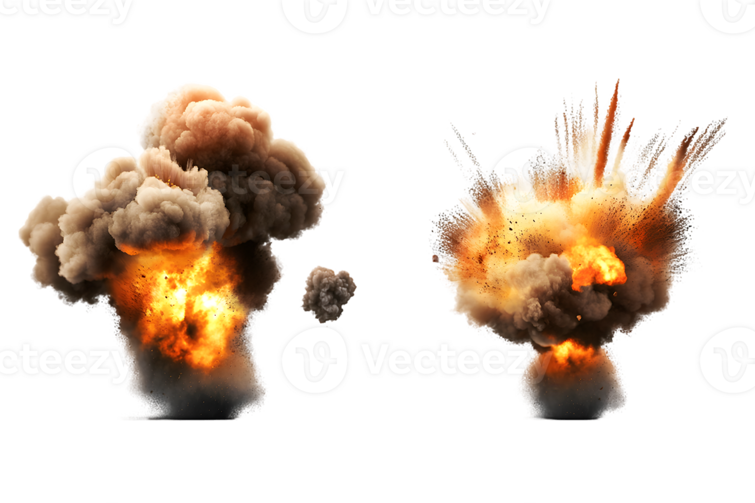 Dramatic explosion with billowing smoke and intense flames erupting into the air showcasing a powerful display of energy and chaos in a vivid scene. png