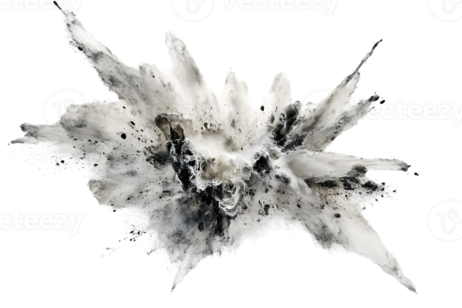 Dynamic abstract composition showcasing striking black and white splashes creating a visually impactful display of movement and intricate textures evoking emotional depth and energy png