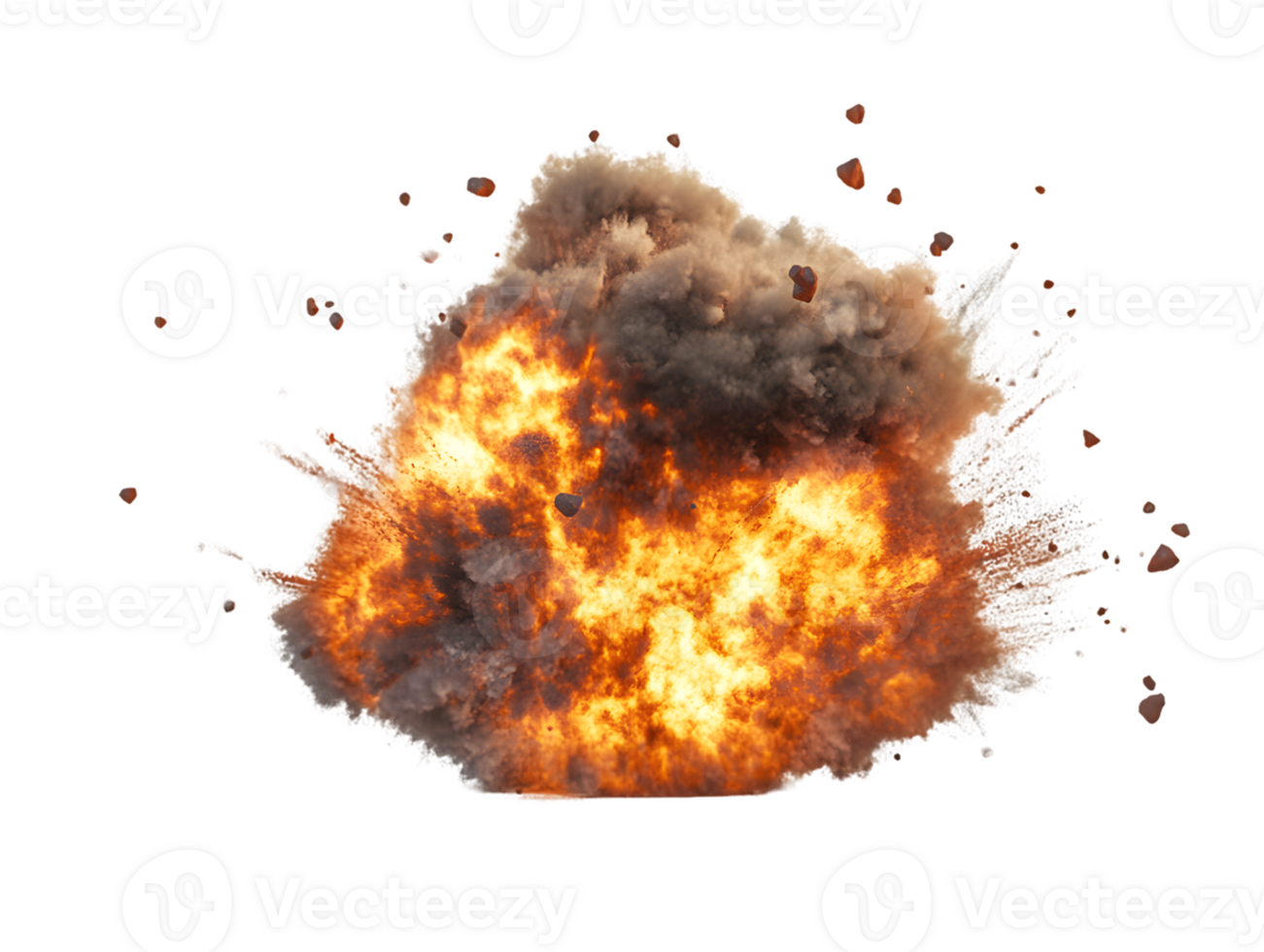 Dynamic explosion showcasing fiery embers and dark smoke in a powerful and chaotic moment filled with intense energy and dramatic visual effects png