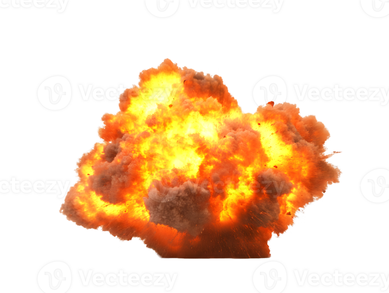 Dynamic explosion with vibrant burst of flames and smoke showcasing intense energy and raw power in a dramatic scene filled with colors of orange and yellow png