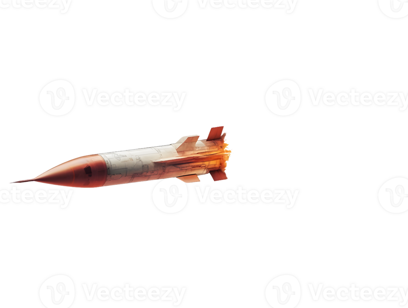Sleek missile soaring through the sky with a powerful orange exhaust plume showcasing dynamic design and advanced propulsion technology during mid-flight png