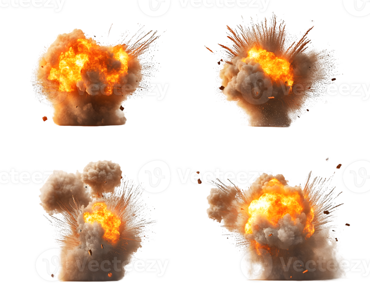Explosive bursts of flames and smoke showcasing dynamic energy and vivid colors with varying intensities and chaotic motion creating dramatic visual impact png