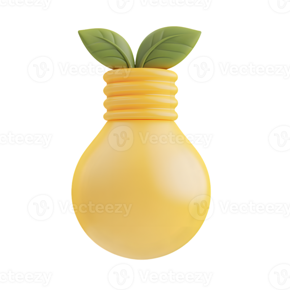 Playful representation of a light bulb designed as a lemon with green leaves symbolizing creativity and innovation in sustainable energy solutions png