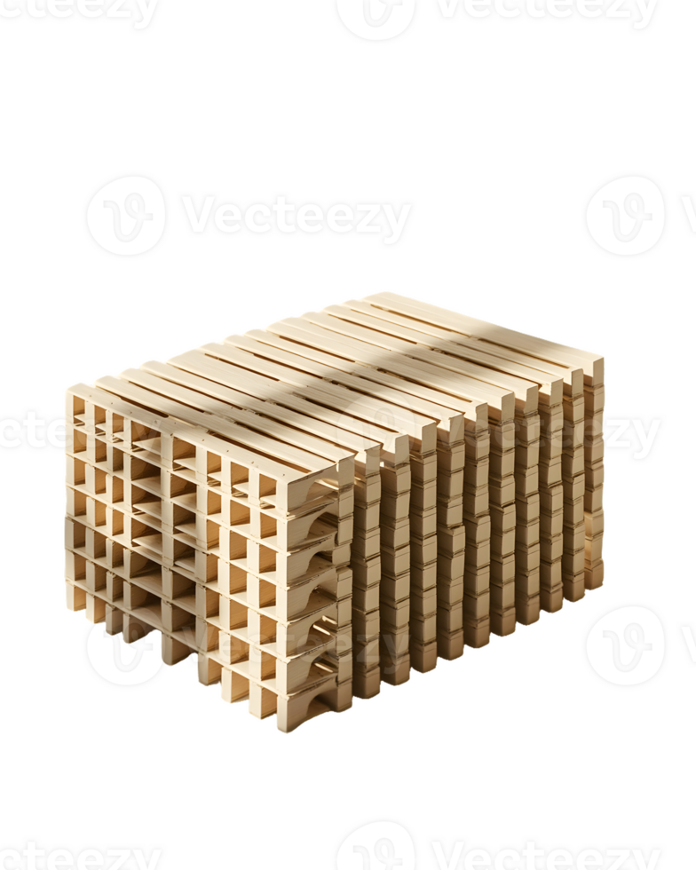 Neat arrangement of wooden pallets showcasing natural texture and geometric design for industrial and storage applications png