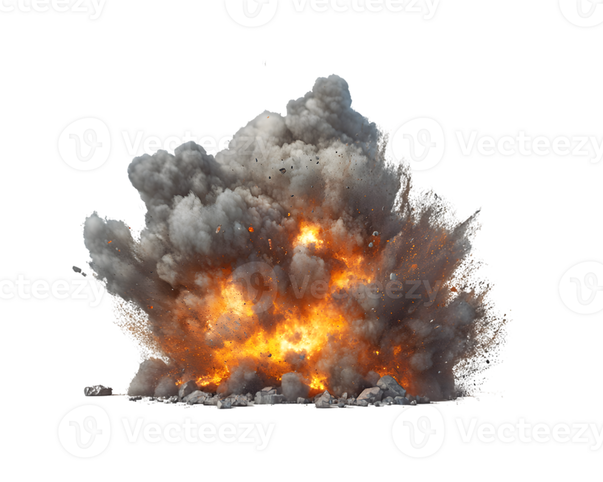 Powerful explosion of fire and smoke creating a dramatic scene filled with bright flames and thick billowing clouds of gray in a fiery blast of energy. png