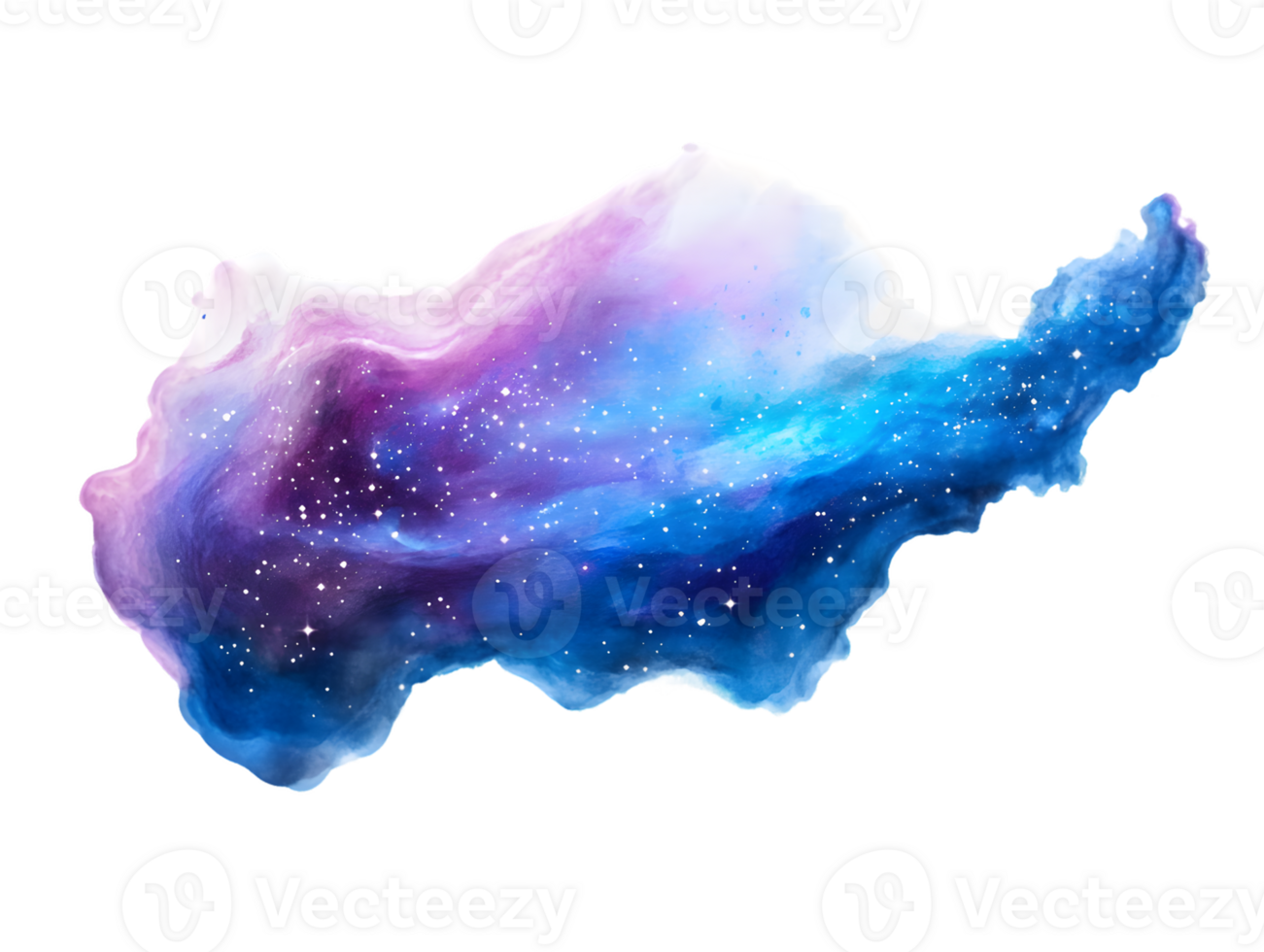 Vibrant cosmic nebula with swirling blues and purples scattered with shimmering stars in the vastness of space png